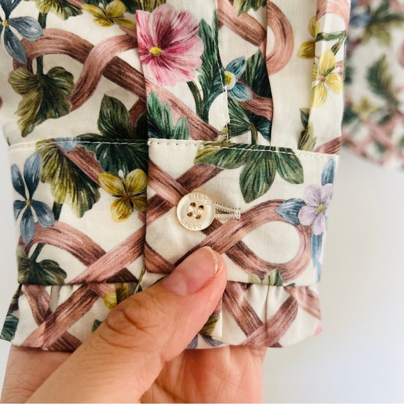 Mirto 1956 Liberty Floral Print Button Front Shirt White Long Sleeve Size M - Picture 4 of 8